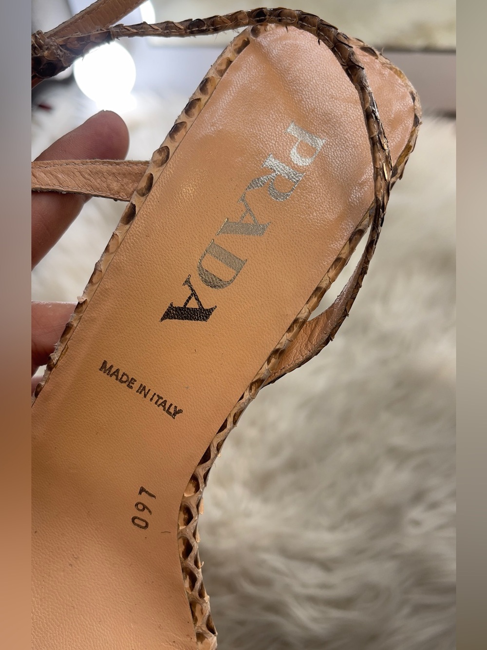 Prada Beige & Brown Snakeskin-Pattern Strappy Sandals - Picture 10 of 10